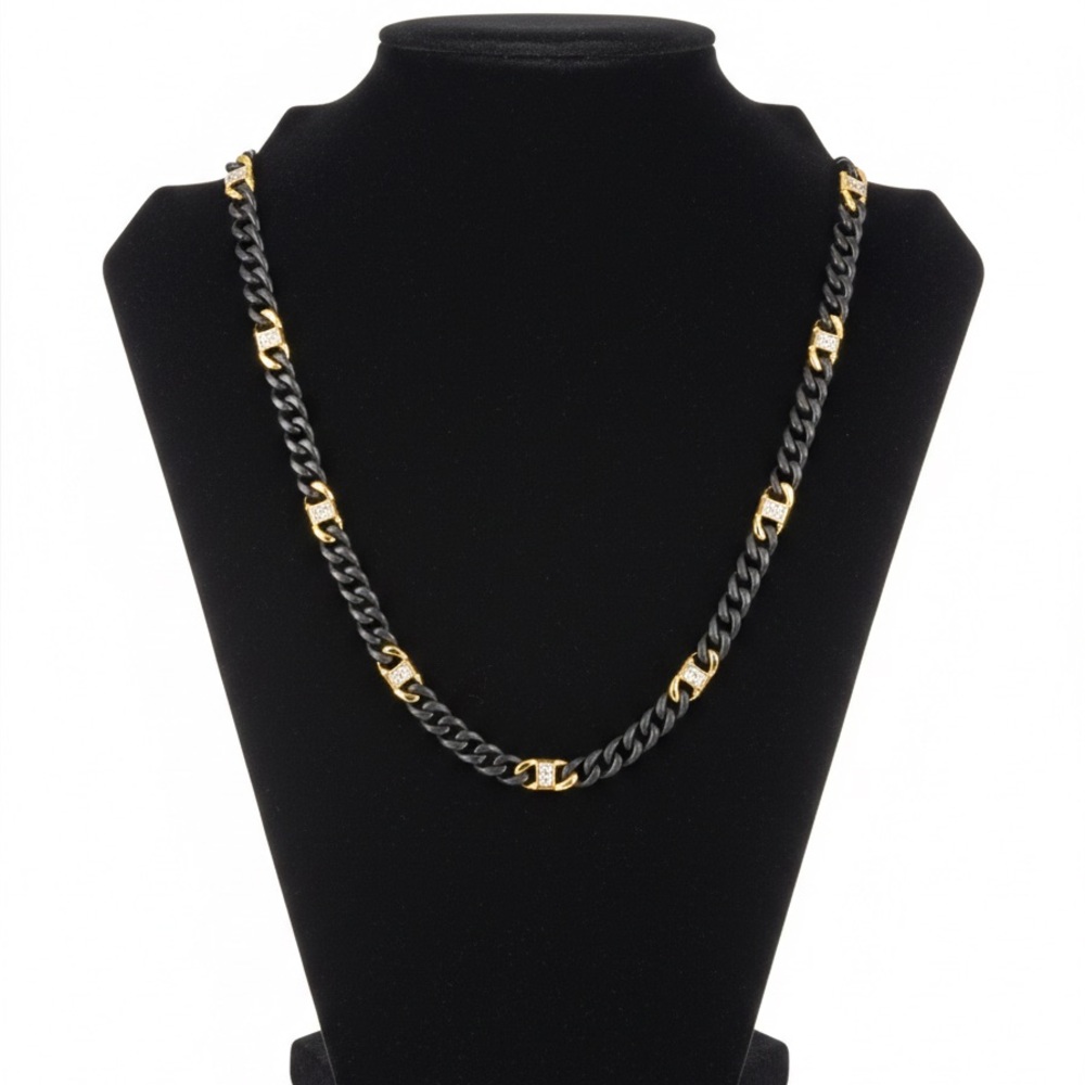 Luxury Matte Black & Gold-Plated 22" Cuban Link Chain Necklace